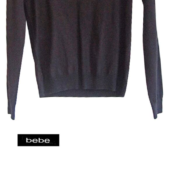 bebe NEW Glam Crystals Embellished V-Neck Rib Trim Pullover Sweater XS - Picture 8 of 12